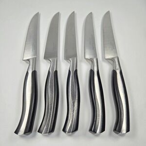 Oneida Stainless Vanguard Collection Steak Knives Set of 5 Black Silver Handle